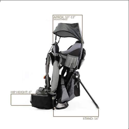 Miniatura 8 de ClevrPlus Canyonero Mochila de Camping para Bebé Senderismo Niño Pequeño Portabebés con Soporte y Visera Parasol, Negro Negro medianoche