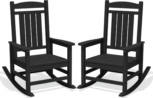 Miniatura 25 de KINGYES Mecedoras de polietileno de alta densidad para exteriores, sillas mecedoras para patio con soporte de 330 libras, balancín suave para porche