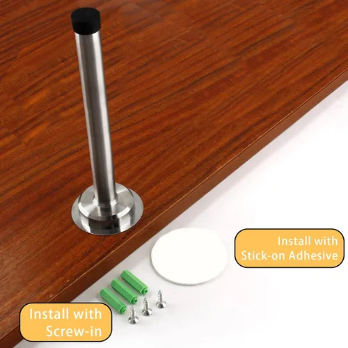 Miniatura 4 de 1 tope de puerta de 8 pulgadas, tapón de puerta largo autoadhesivo de acero inoxidable, amortiguador de sonido, tope de puerta de tornillo