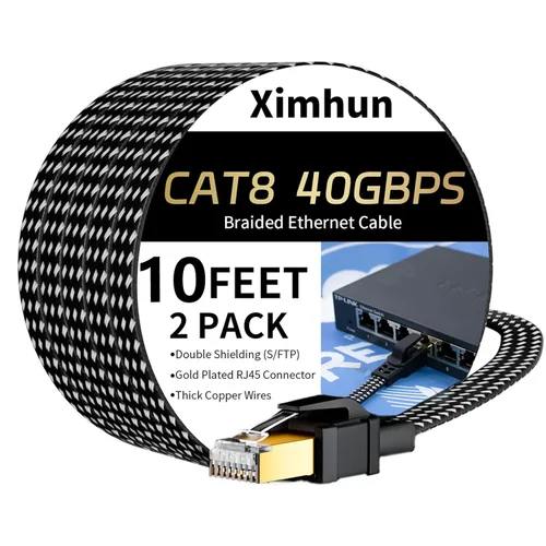 Miniatura 29 de Cable Ethernet Cat 8 de 10 pies, Cable de Internet Trenzado de Alta Velocidad Cable de Red con Conector RJ45 40Gbps 2000Mhz Cable LAN de Servicio