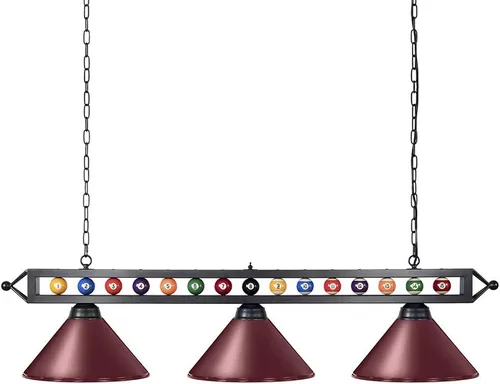 Wellmet Lámpara colgante de mesa de billar de 59 pulgadas para sala de juegos, fiesta de cerveza, diseño de bola, luz de billar de metal con 3 Rojo