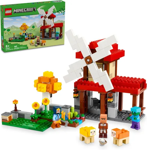 LEGO Minecraft La Granja de Molinos de Viento - Juguetes de Construcción de Minecraft para Niños, Niños y Niñas, Edades 8+ - Incluye 3 Minifiguras -