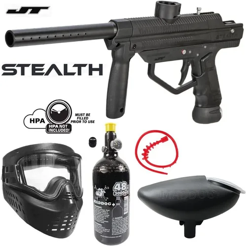 Miniatura 8 de Maddog JT Stealth Paintball Gun Marker and Accessory Starter Packages [HPA] Marker, 48ci/3000psi Compressed Air Tank, Mask, Hopper, Pods, Harness