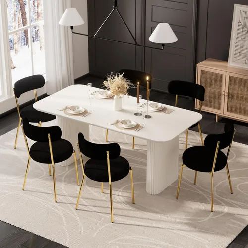 Miniatura 20 de RGZ Juego de mesa de comedor oval moderna de 71", juego de mesa y sillas de 7 piezas para 6, juego de mesa de cocina de mármol sintético y 6 sillas