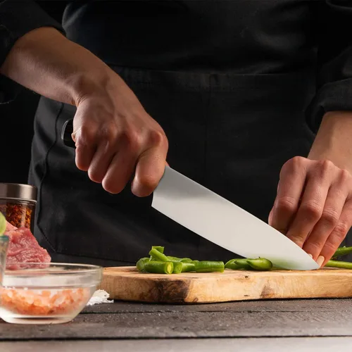 Miniatura 7 de Cuchillo de chef de 8 in de acero inoxidable de alto carbono ergonómico de Imarku. Marrón y Plateado