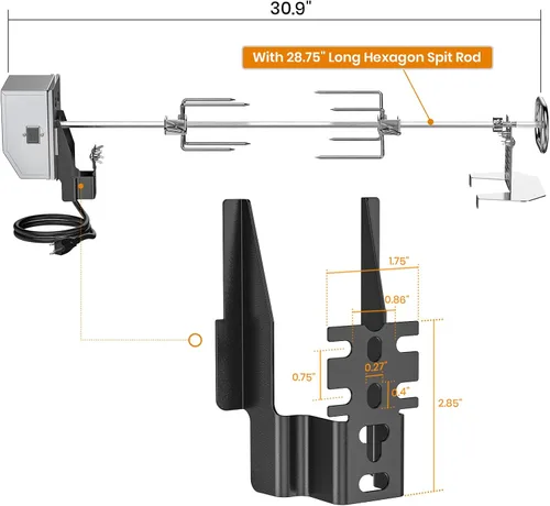 Miniatura 2 de Kit de rotisería OnlyFire de acero inoxidable con accesorios para parrilla y motor eléctrico de 6 vatios 110V para parrillas de gas - Varilla
