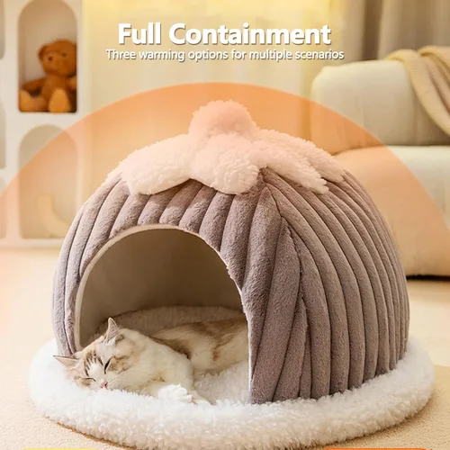 Miniatura 2 de Cama tipo cueva para gatos, bonita casa de gato de dibujos animados, tienda de campaña pequeña con almohada extraíble lavable, cama cálida para Verde