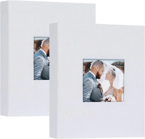 Miniatura 31 de Mublalbum Paquete de 2 pequeños álbumes de fotos de 4 x 6 pulgadas, cubierta de lino con ventana de exhibición, mini libro de imágenes, cada uno