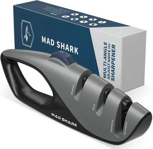 Miniatura 8 de MAD SHARK Afilador de cuchillos, 6 ángulos de afilado ajustables, herramienta afiladora de cuchillos gruesa y fina, afilador de cuchillos manual