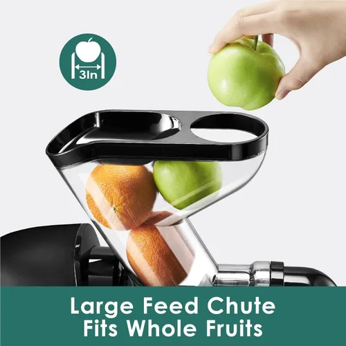 Miniatura 3 de Fretta - Exprimidor de prensado en frío, sin BPA, máquina de exprimidor de verduras y frutas, canal de alimentación de 3 pulgadas de ancho, fácil