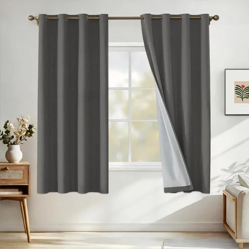 Miniatura 79 de Cortinas de lino 100% opacas para dormitorio, cortinas opacas de 45 pulgadas de largo, cortinas de oscurecimiento de habitación para sala de estar