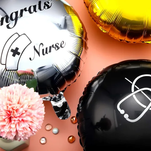Miniatura 5 de 25 globos de graduación para enfermeras 2026, 18 pulgadas y 12 pulgadas, globos de graduación de felicitaciones de oro negro para decoración