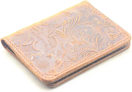 Miniatura 6 de Cartera minimalista de cuero para hombre, hecha a mano, para regalo, estilo de flores marrones, estilo 2, Flor Brown2, Style2