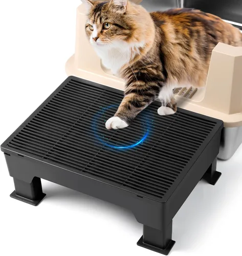 Miniatura 18 de Escalón para caja de arena, escalón para gatos, rampa, atrapador con función de filtro, fácil de limpiar, ideal para gatitos y gatos ancianos (negro)