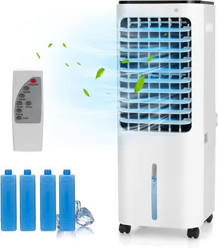 KOTEK Enfriador de aire evaporativo 4 en 1 con ventilador, humidificador, purificador, refrigeración, ventilador portátil con 4 modos, 3