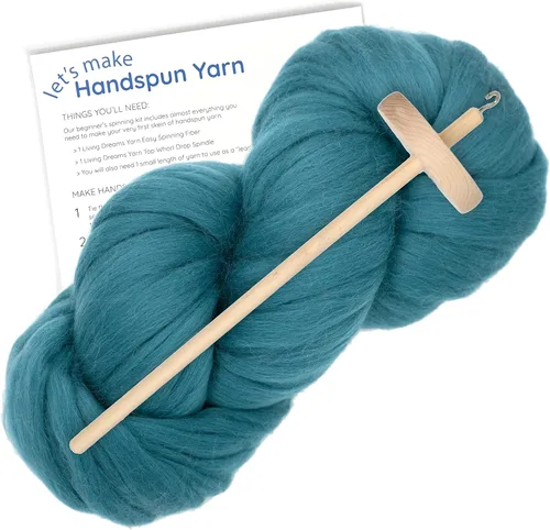 Aprende a girar - Kit de Spinning para principiantes con husillo de caída y lápiz merino Roving. Elige tu color y haz hilo! Color: Everest