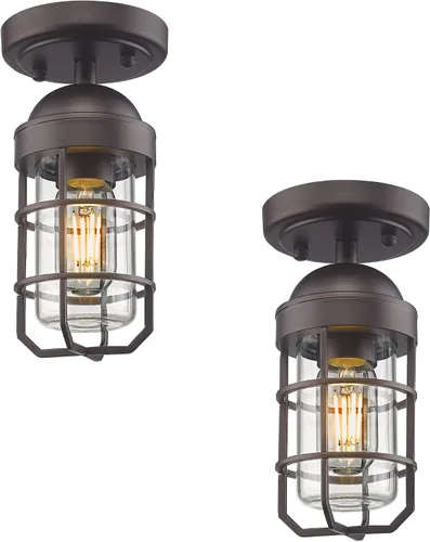 Miniatura 23 de Emliviar Lámpara de techo estilo granja, luz semiempotrada vintage para interior, luz de seguridad con vidrio templado transparente, acabado