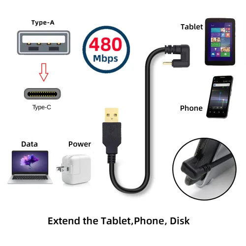 Miniatura 2 de xiwai USB2.0 Tipo-A a Tipo C USB-C macho a macho Cable de datos de alimentación 480Mbps negro opuesto en forma de U en ángulo trasero