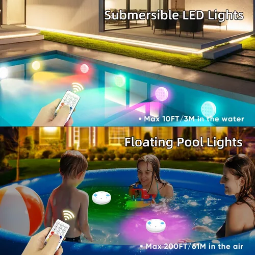 Miniatura 2 de Luces de piscina, luces LED sumergibles con control remoto, IP68 impermeable 16 colores recargables, iluminación subacuática con imán integrado