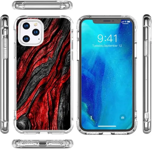 Miniatura 2 de CARLOCA Funda compatible con iPhone 11 Pro, patrón de grano de madera negro y rojo transparente con diseño de plástico transparente para iPhone 11