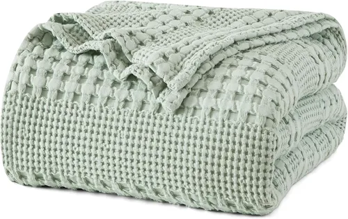 Miniatura 46 de PHF - Manta tejida de punto gofre 100% algodón, suave, ligera, transpirable, acogedora, de verano, para sofá y cama, tejida, estética, decoración