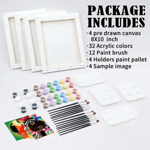 Miniatura 5 de VOCHIC Paquete de 4 kits de fiesta de 8 x 10 pulgadas, kit de pintura de lienzo predibujado para pintura para adultos, suministros de pintura
