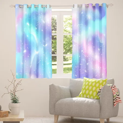 Miniatura 4 de Erosebridal Cortinas opacas de teñido anudado, cortinas de oscurecimiento de galaxia, tratamiento de ventana de nebulosa, 38 x 45 pulgadas, 2