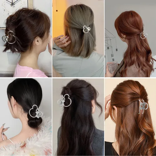 Miniatura 5 de Pinzas para el cabello, 2 pinzas de metal plateado para cabello grueso y pesado, cabeza de ratón, hueca, antideslizante, pasador, pinza