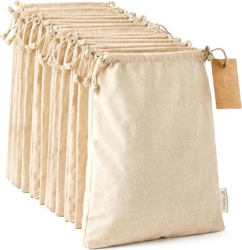 Miniatura 9 de LEAFICO Bolsas de almacenamiento de algodón, tamaño XL, 14 x 17 pulgadas (paquete de 6), bolsas de muselina reutilizables con cordones, bolsas