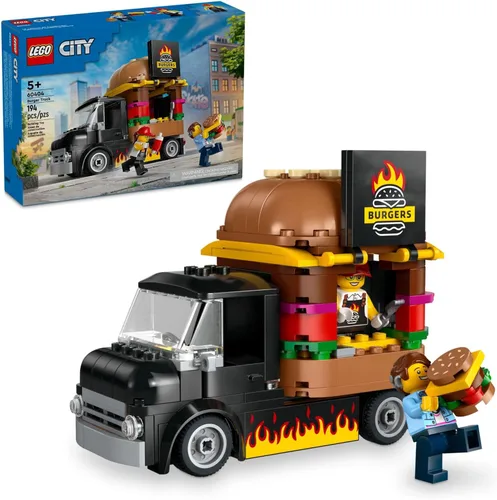 LEGO City Camión de Hamburguesas - Juego de Construcción de Juguetes, Regalo Divertido para Niños de 5 años en Adelante, Camioneta de Hamburguesas y