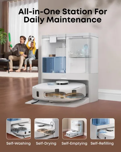 Miniatura 2 de eufy Combo de robot X10 Pro Omni certificado como nuevo, aspiración de 8000 Pa, trapeadores dobles con elevación automática de 0.47 pulgadas, evita