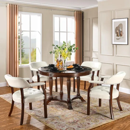 Miniatura 34 de Sillas de comedor con tapizados y brazos, silla de escritorio de oficina con remaches de metal. Sillas de capitán de jefe de PU, taburetes