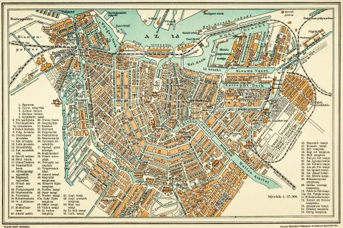 Ámsterdam Países Bajos - Mapa del mundo antiguo antiguo de viajes con ciudades en detalle, póster de mapa para pared, decoración de pared,