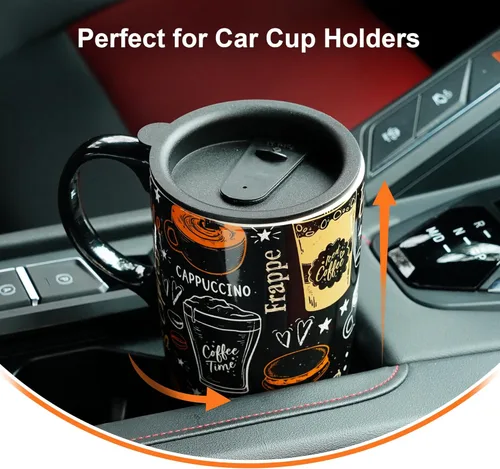 Miniatura 7 de Topadorn Taza de café de cerámica de 17 onzas con tapa y caja de regalo, taza de té de porcelana para amantes del café, café con leche capuchino