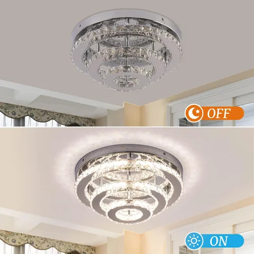 Miniatura 8 de Lámpara de Araña Empotrada LED de Cristal de 13.8 Pulgadas, Lámpara de Techo de 3 Niveles de Cristal para Dormitorios, Comedor, Sala de Estar, 3