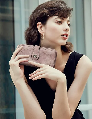 Miniatura 2 de BROMEN Billeteras de cuero para mujer, cartera grande de mano para teléfono, 2-Púrpura, Casual
