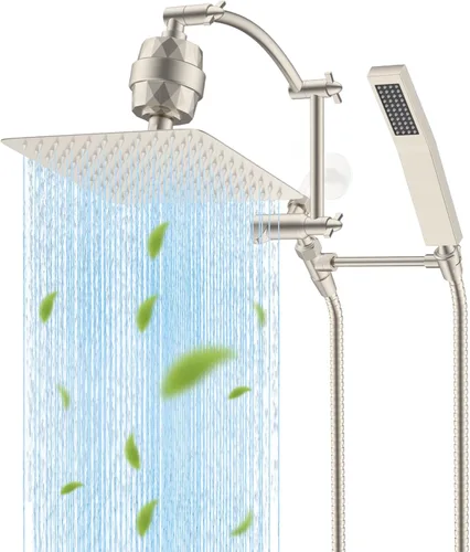 Miniatura 10 de Hibbent Cabezal de ducha de lluvia de 10 pulg. de metal completo con certificación CUPC, juego de cabezal de ducha doble, varita de ducha de mano