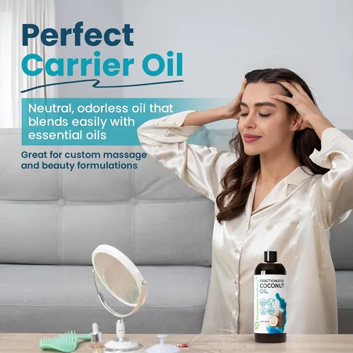 Miniatura 5 de Aceite de coco fraccionado de 8 onzas, 100% puro, ligero, inodoro e incoloro aceite de coco líquido para piel, cabello, masaje, belleza y mezcla