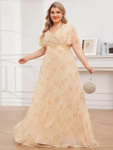 Miniatura 81 de Ever-Pretty Vestido formal para mujer, Navidad, Año Nuevo, cuello en V, gasa, talla grande, largo hasta el suelo, vestido de dama de honor