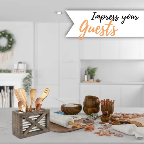 Miniatura 8 de Autumn Alley Soporte para utensilios de cocina de madera rústica para puerta de granero, detalles galvanizados, detalles de granja que añaden