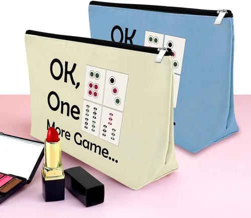 Miniatura 3 de Mxrymvu Mahjong Lovers Gift for Women Makeup Bag Mahjong Player Gifts for Friend Grandma, Azul, beige, Bolsa