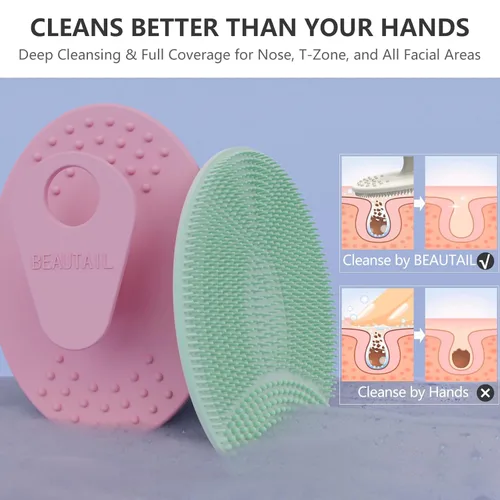 Miniatura 3 de BEAUTAIL - Cepillo de limpieza facial manual de silicona para hombres y mujeres, 6 unidades, exfoliante facial suave, cepillo facial exfoliante