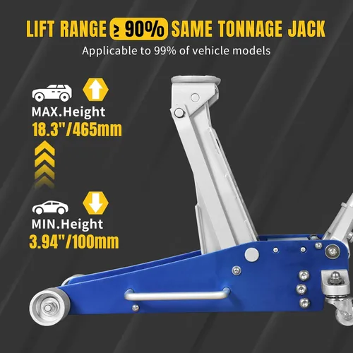 Miniatura 3 de YELLOW JACKET Gato hidráulico de perfil bajo de 2.5 toneladas de aluminio y acero para autos de carreras con bomba de elevación rápida doble, Azul