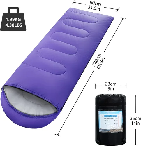 Miniatura 6 de Sacos de Dormir para Adultos, Niños y Niñas - Saco de Dormir Ligero Impermeable para Clima Cálido y Frío con Mochila Compacta, Ideal para 3-4