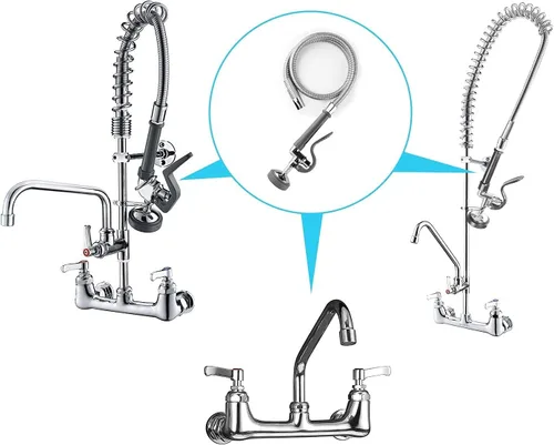 Miniatura 4 de CWM - Pulverizador de fregadero comercial con manguera flexible de acero inoxidable de 45 pulgadas, válvula de pulverización de preenjuague de 1.42