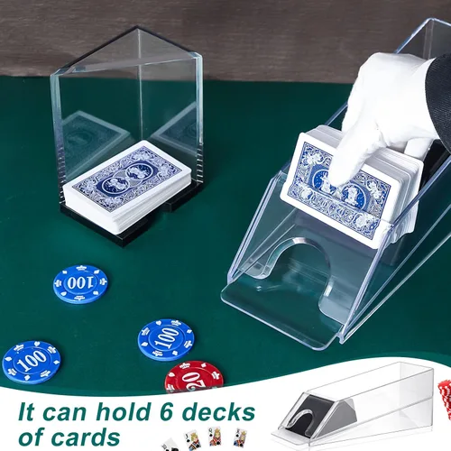Miniatura 5 de Deekin Zapato de blackjack de 6 barajas con bandeja de descarte, dispensador de tarjetas de acrílico transparente para jugar a cartas, dispensador