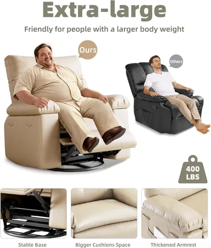 Miniatura 9 de Sillón reclinable eléctrico extra ancho de gran tamaño para adultos, de piel sintética con acolchado de esponja de 1.5 veces de grosor, mecanismo