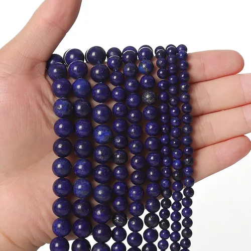 Miniatura 27 de 60 piezas de cuentas de piedra natural de 15⁄64 pulgadas (6 mm) con cuentas de apatita azul que es una piedra para sanación de la energía. Piedras