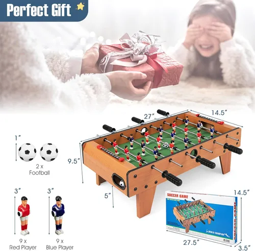 Miniatura 5 de Goplus Mesa de futbolín de 27 pulgadas, juego de fútbol de mesa portátil con 2 balones de fútbol y 18 protectores de fútbol para noche familiar