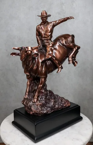 Miniatura 2 de Ebros - Estatua de vaquero de Bull Rider en Bucking Bull Rider en acabado de bronce sepia galvanizado, del viejo mundo, del salvaje oeste, ganado